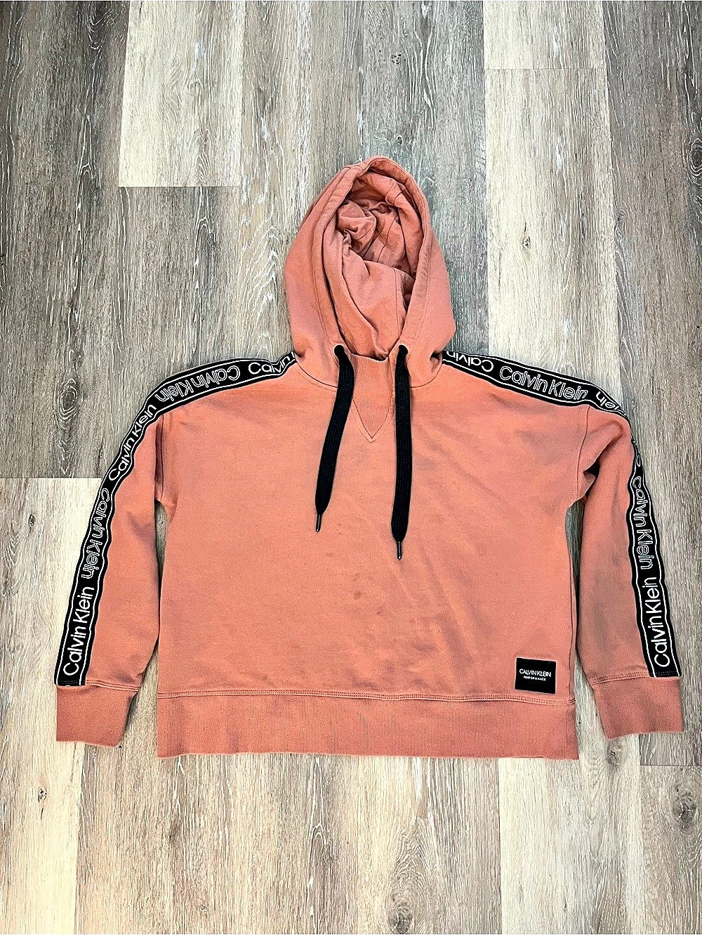 Calvin Klein Performance Womens Pullover Hoodie Size M Dusty Rose Logo Tape